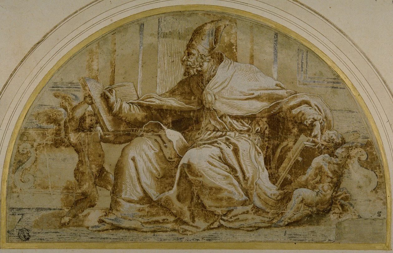 Perin del Vaga - Padre della Chiesa seduto (Sant'Agostino) con putti